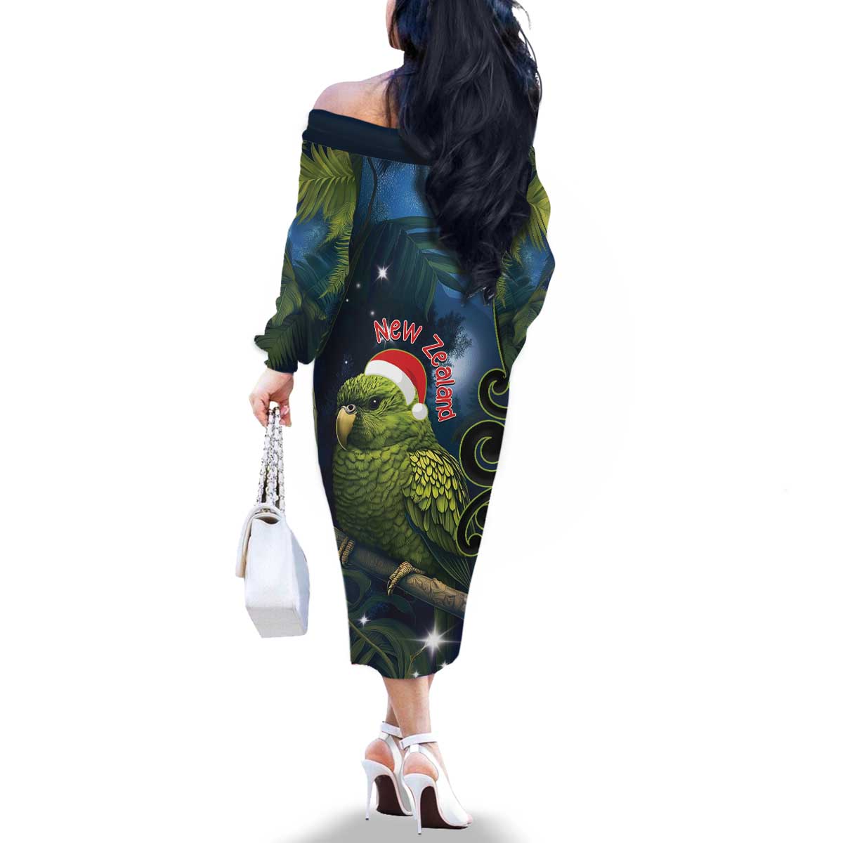 New Zealand Christmas Family Matching Off The Shoulder Long Sleeve Dress and Hawaiian Shirt Cute Kakapo Meri Kirihimete Maori Koru LT14 - Polynesian Pride