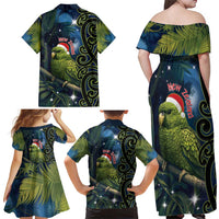 New Zealand Christmas Family Matching Off Shoulder Maxi Dress and Hawaiian Shirt Cute Kakapo Meri Kirihimete Maori Koru LT14 - Polynesian Pride