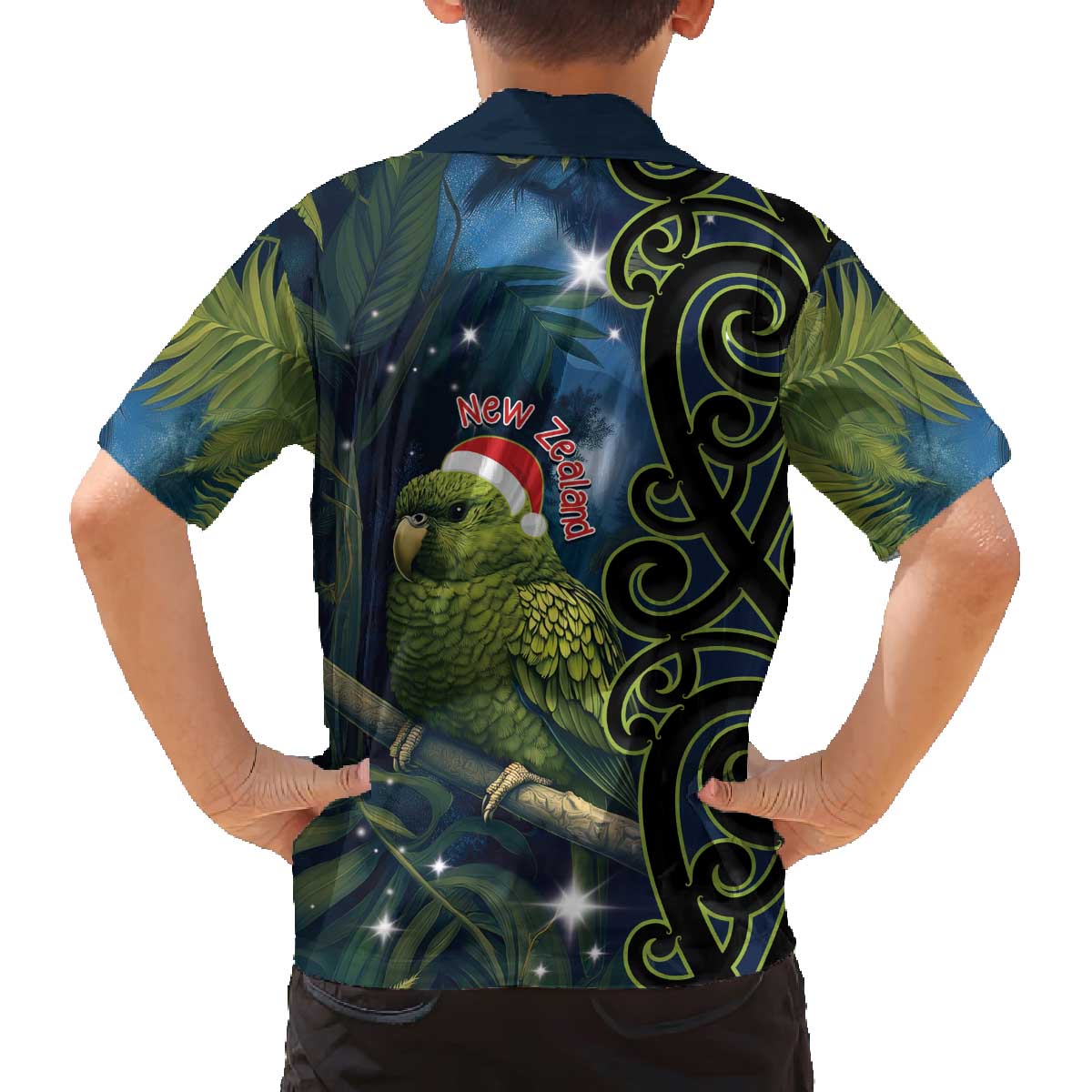 New Zealand Christmas Family Matching Off Shoulder Short Dress and Hawaiian Shirt Cute Kakapo Meri Kirihimete Maori Koru LT14 - Polynesian Pride