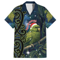 New Zealand Christmas Family Matching Puletasi and Hawaiian Shirt Cute Kakapo Meri Kirihimete Maori Koru LT14 Dad's Shirt - Short Sleeve Blue - Polynesian Pride
