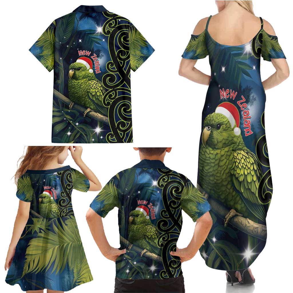 New Zealand Christmas Family Matching Summer Maxi Dress and Hawaiian Shirt Cute Kakapo Meri Kirihimete Maori Koru LT14 - Polynesian Pride