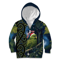 New Zealand Christmas Kid Hoodie Cute Kakapo Meri Kirihimete Maori Koru LT14 Zip Hoodie Blue - Polynesian Pride