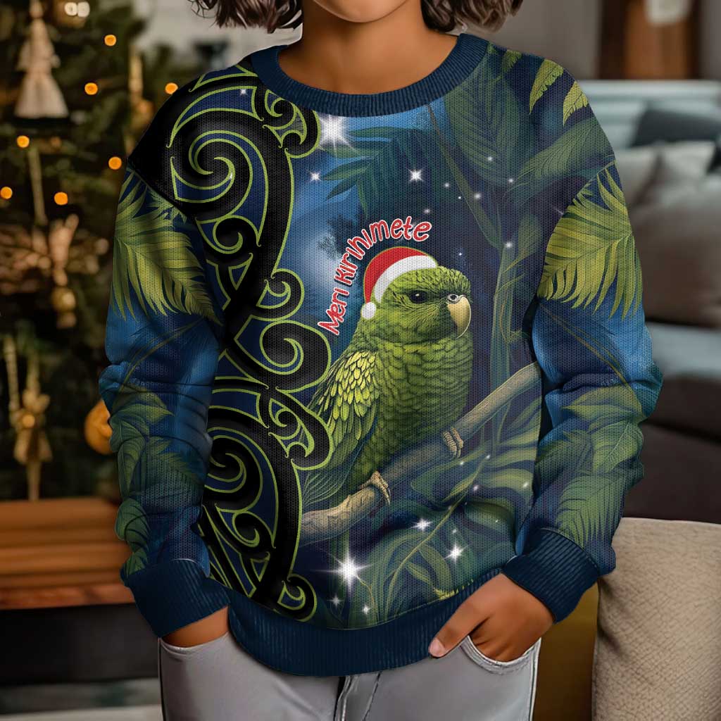New Zealand Christmas Kid Ugly Christmas Sweater Cute Kakapo Meri Kirihimete Maori Koru LT14 - Polynesian Pride