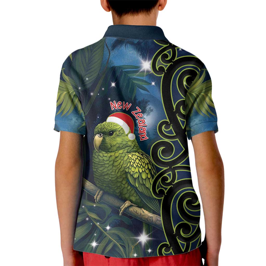 New Zealand Christmas Kid Polo Shirt Cute Kakapo Meri Kirihimete Maori Koru