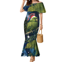 New Zealand Christmas Mermaid Dress Cute Kakapo Meri Kirihimete Maori Koru LT14 Women Blue - Polynesian Pride