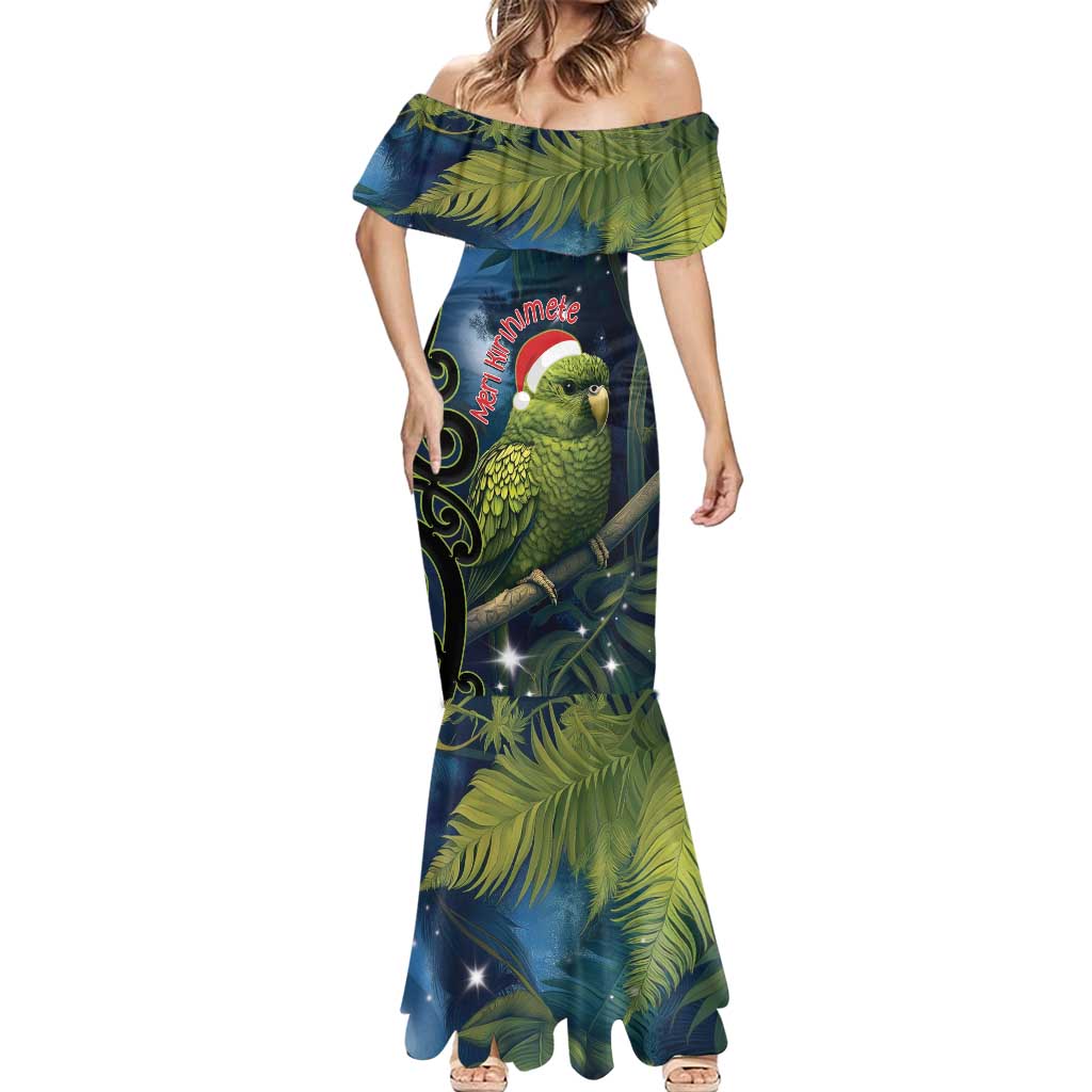 New Zealand Christmas Mermaid Dress Cute Kakapo Meri Kirihimete Maori Koru LT14 - Polynesian Pride