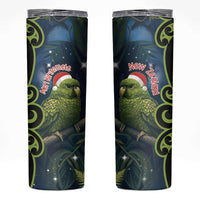 New Zealand Christmas Skinny Tumbler Cute Kakapo Meri Kirihimete Maori Koru LT14 Blue - Polynesian Pride