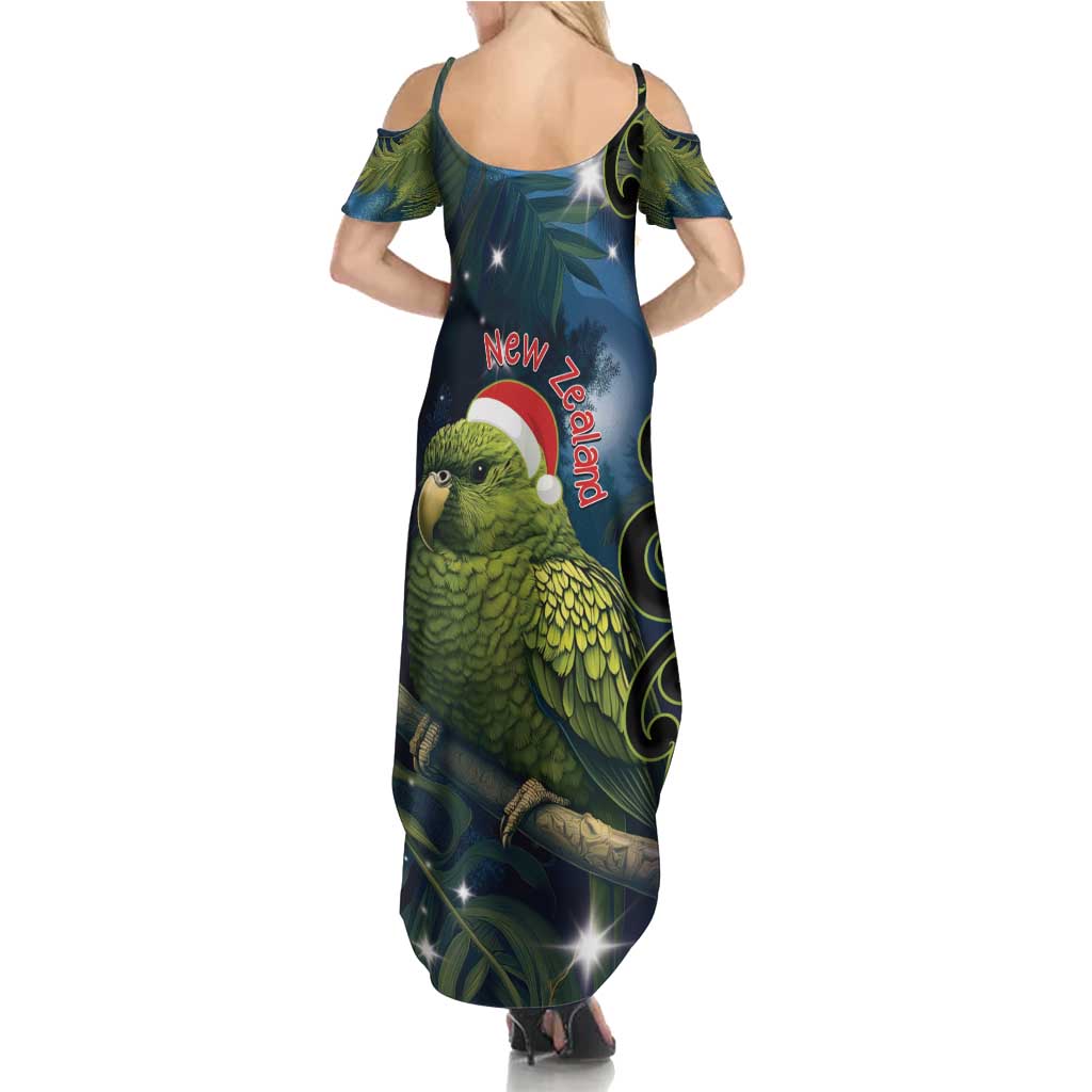 New Zealand Christmas Summer Maxi Dress Cute Kakapo Meri Kirihimete Maori Koru LT14 - Polynesian Pride
