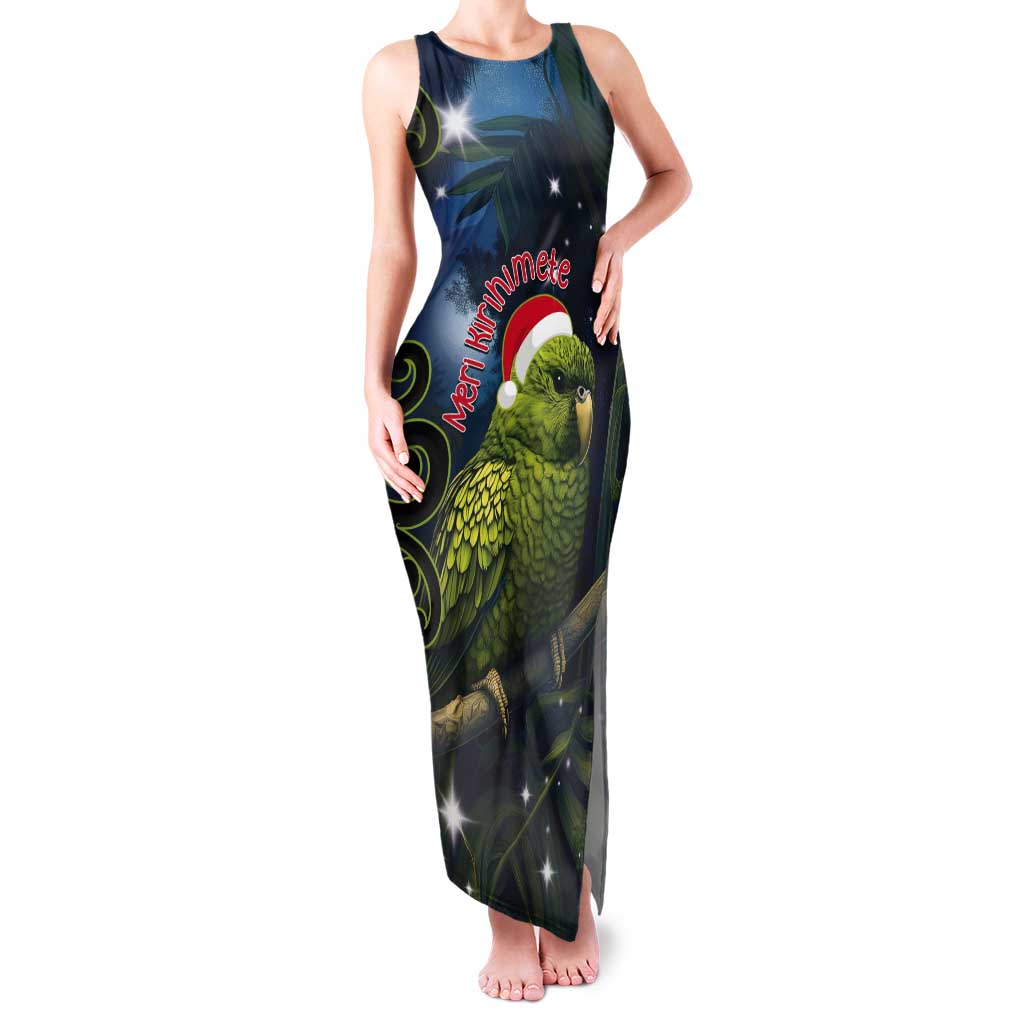 New Zealand Christmas Tank Maxi Dress Cute Kakapo Meri Kirihimete Maori Koru LT14 Women Blue - Polynesian Pride