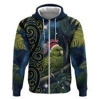 New Zealand Christmas Zip Hoodie Cute Kakapo Meri Kirihimete Maori Koru LT14 Zip Hoodie Blue - Polynesian Pride