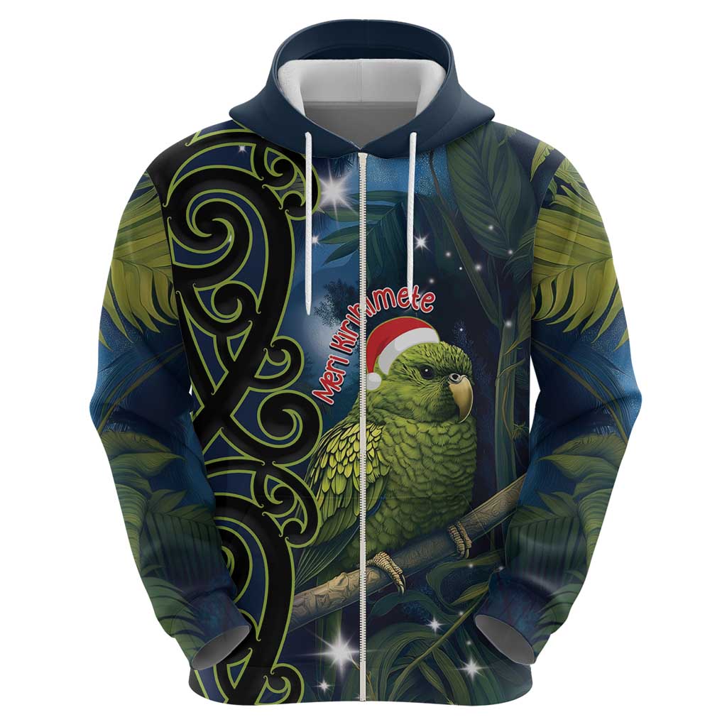 New Zealand Christmas Zip Hoodie Cute Kakapo Meri Kirihimete Maori Koru LT14 - Polynesian Pride