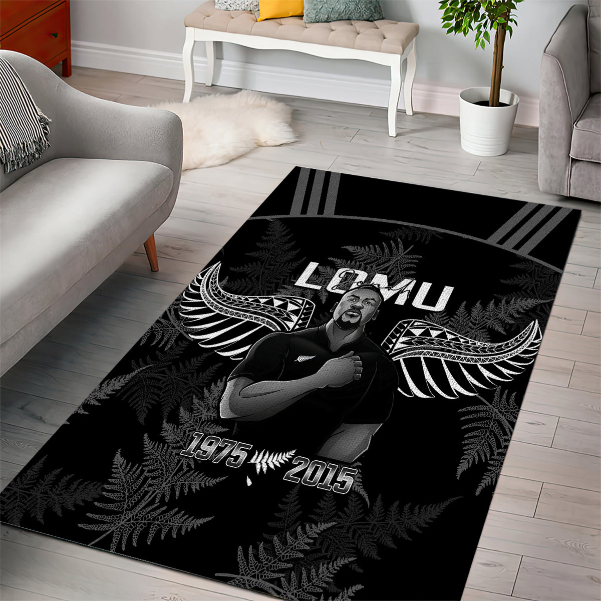New Zealand Silver Fern Rugby Area Rug Aotearoa Godfather Proud Gone But Never Forgotten LT14 - Polynesian Pride