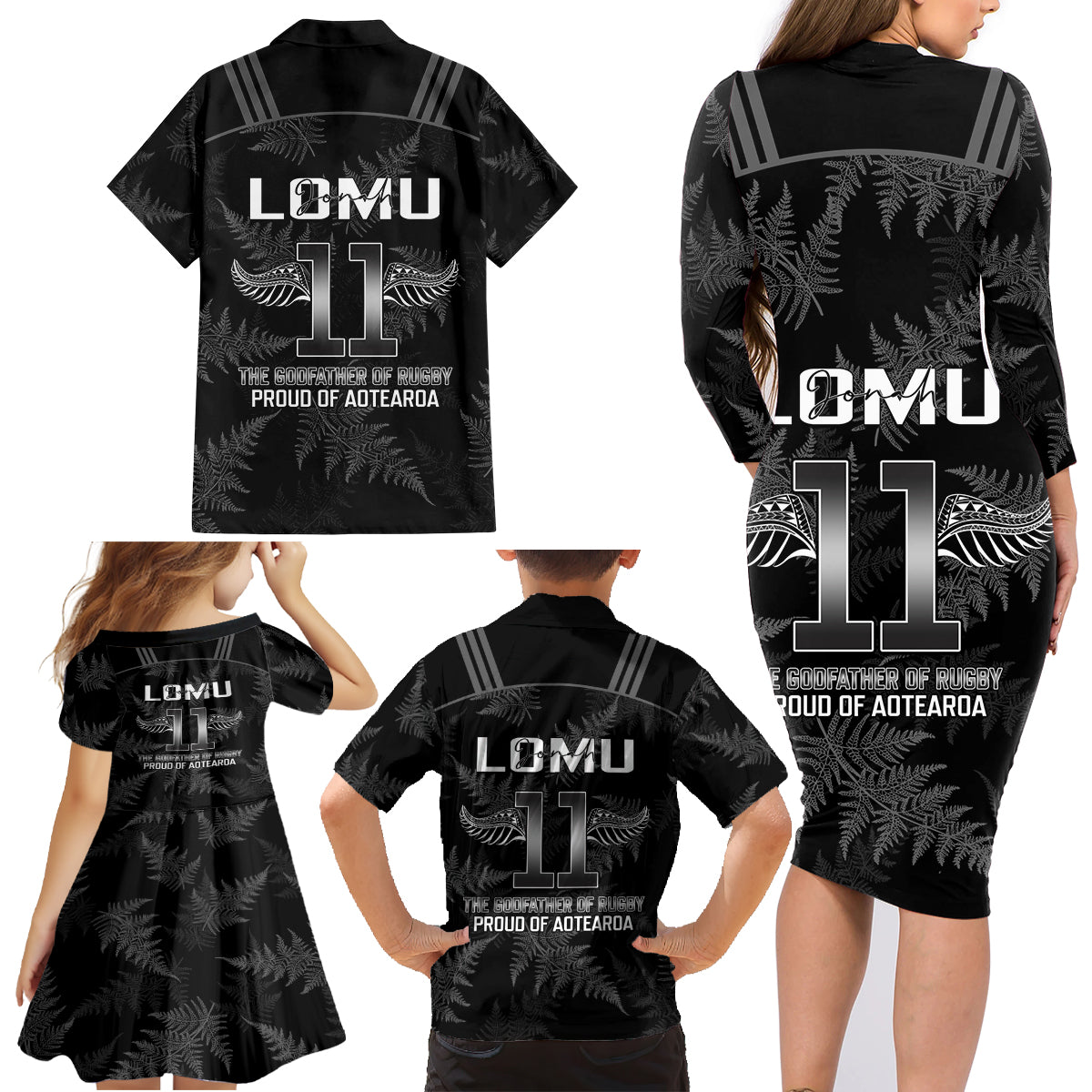 New Zealand Silver Fern Rugby Family Matching Long Sleeve Bodycon Dress and Hawaiian Shirt Aotearoa Godfather Proud Gone But Never Forgotten LT14 - Polynesian Pride