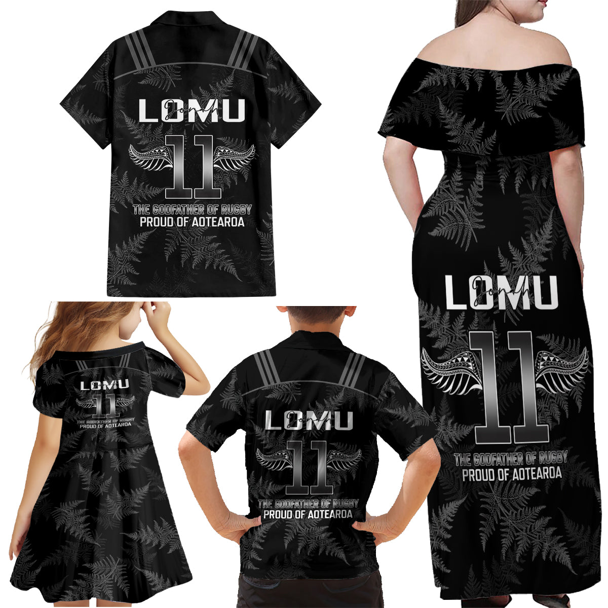 New Zealand Silver Fern Rugby Family Matching Off Shoulder Maxi Dress and Hawaiian Shirt Aotearoa Godfather Proud Gone But Never Forgotten LT14 - Polynesian Pride