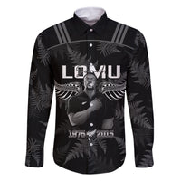 New Zealand Silver Fern Rugby Family Matching Off Shoulder Short Dress and Hawaiian Shirt Aotearoa Godfather Proud Gone But Never Forgotten LT14 Dad's Shirt - Long Sleeve Black - Polynesian Pride