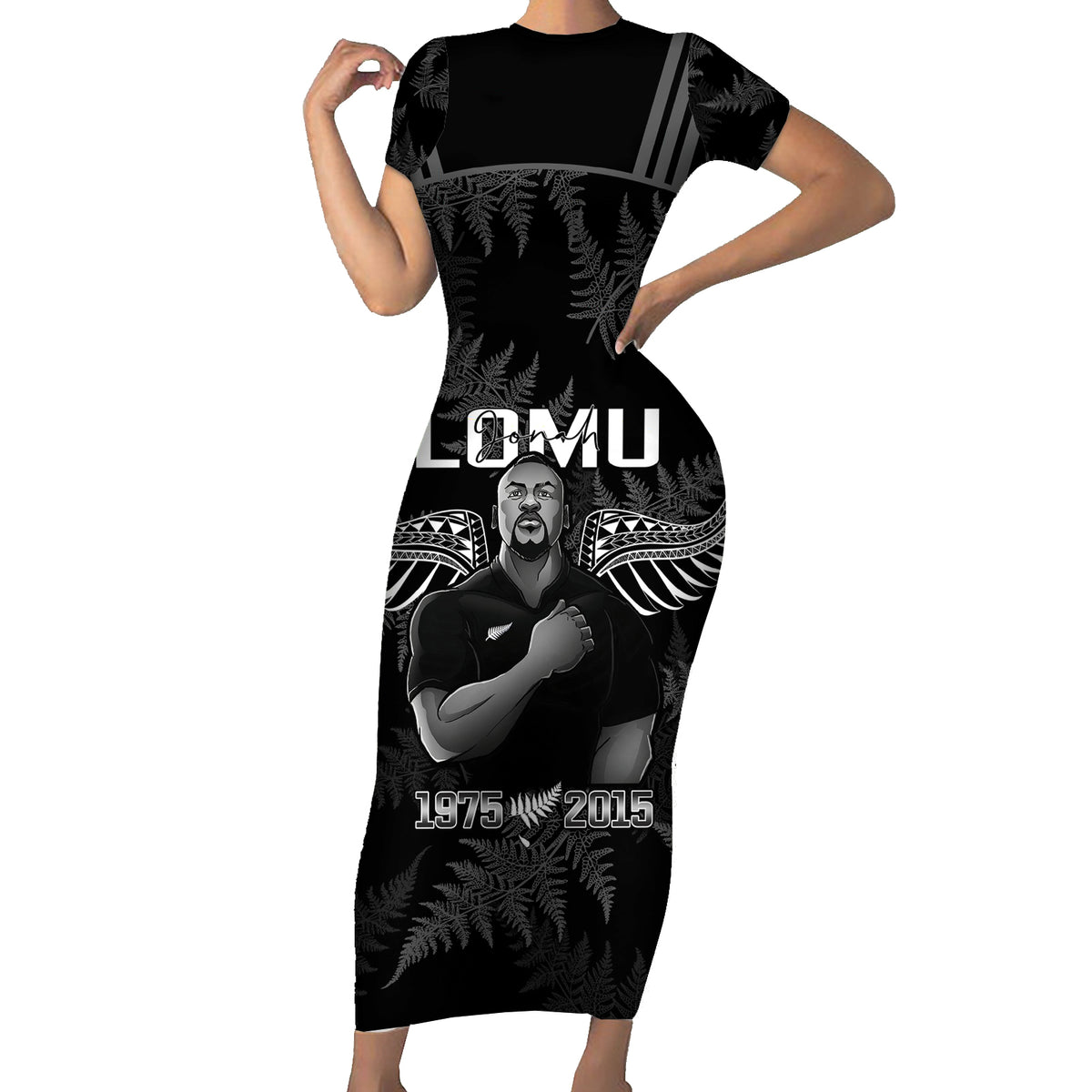 New Zealand Silver Fern Rugby Family Matching Short Sleeve Bodycon Dress and Hawaiian Shirt Aotearoa Godfather Proud Gone But Never Forgotten LT14 Mom's Dress Black - Polynesian Pride