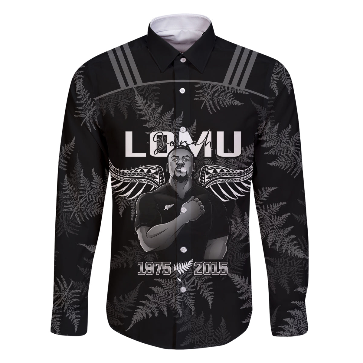 New Zealand Silver Fern Rugby Family Matching Summer Maxi Dress and Hawaiian Shirt Aotearoa Godfather Proud Gone But Never Forgotten LT14 Dad's Shirt - Long Sleeve Black - Polynesian Pride