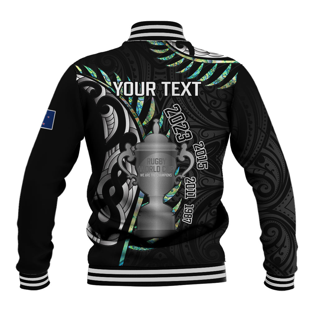 Personalised New Zealand Silver Fern Rugby Baseball Jacket Paua Shell With Champions Trophy History NZ Forever LT14 - Polynesian Pride