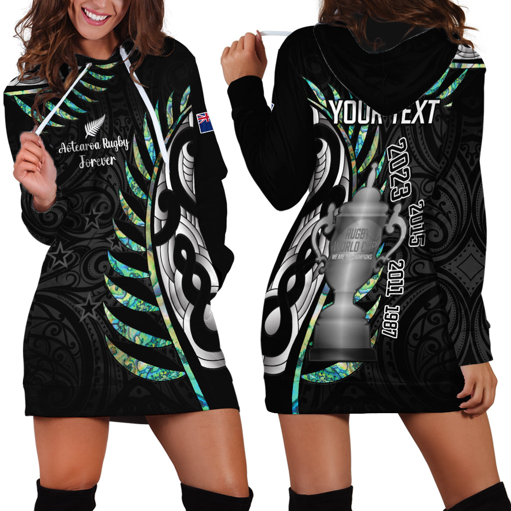 Personalised New Zealand Silver Fern Rugby Hoodie Dress Paua Shell With Champions Trophy History NZ Forever LT14 - Polynesian Pride