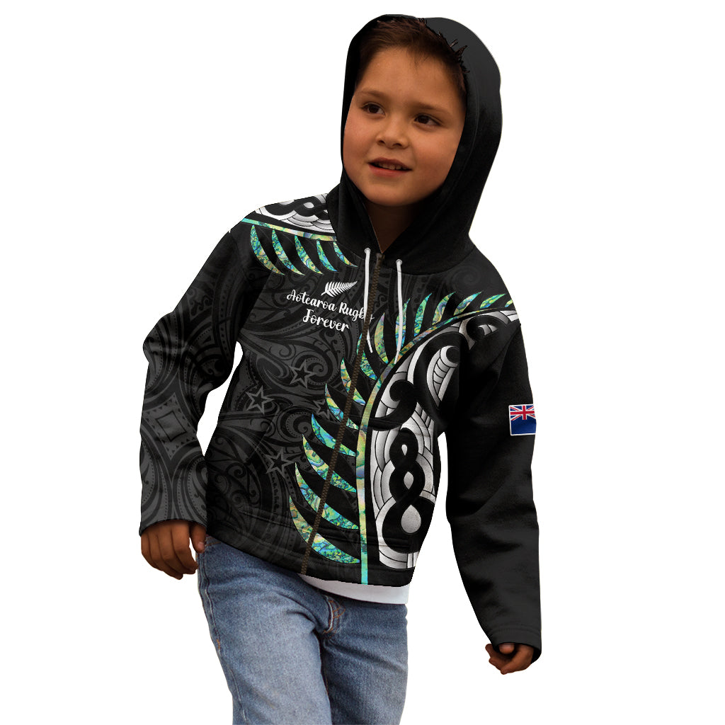 Personalised New Zealand Silver Fern Rugby Kid Hoodie Paua Shell With Champions Trophy History NZ Forever LT14 - Polynesian Pride