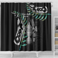 Personalised New Zealand Silver Fern Rugby Shower Curtain Paua Shell With Champions Trophy History NZ Forever LT14 - Polynesian Pride