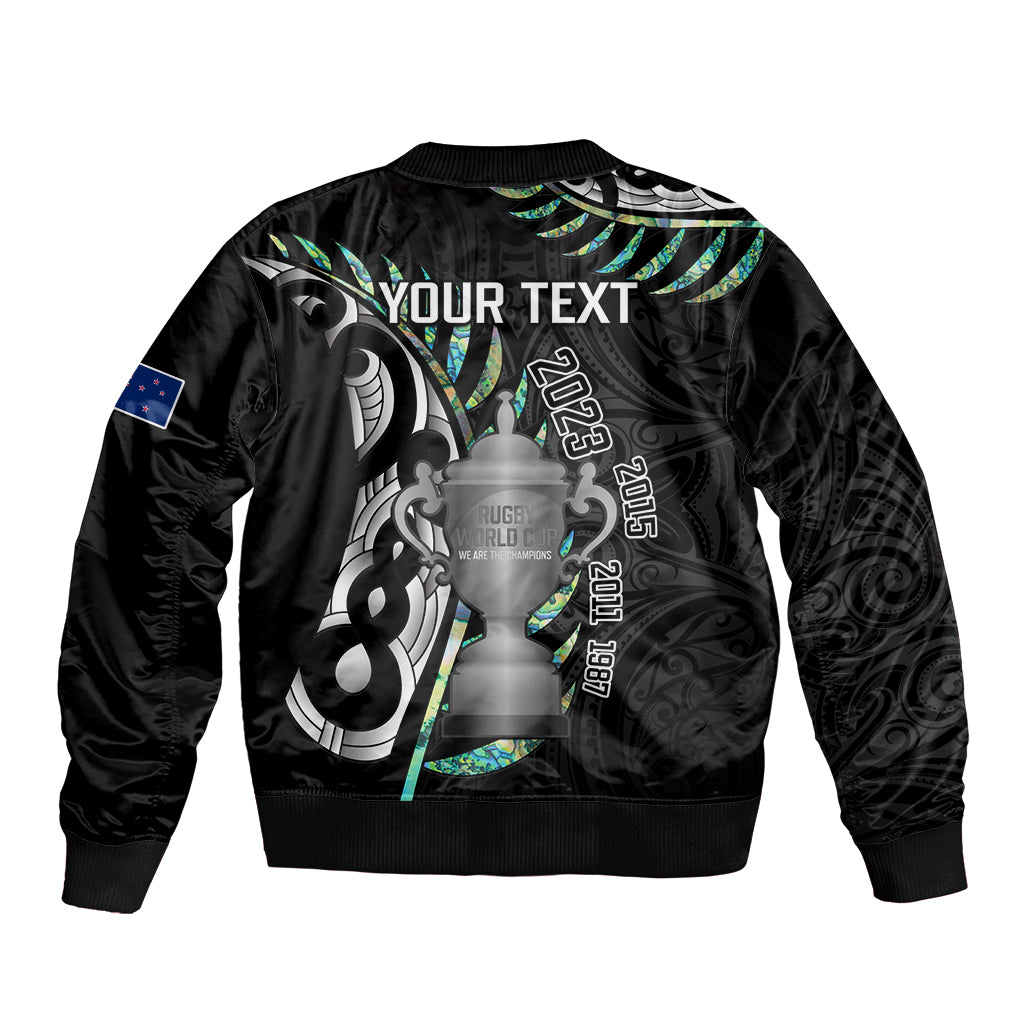 Personalised New Zealand Silver Fern Rugby Sleeve Zip Bomber Jacket Paua Shell With Champions Trophy History NZ Forever LT14 - Polynesian Pride