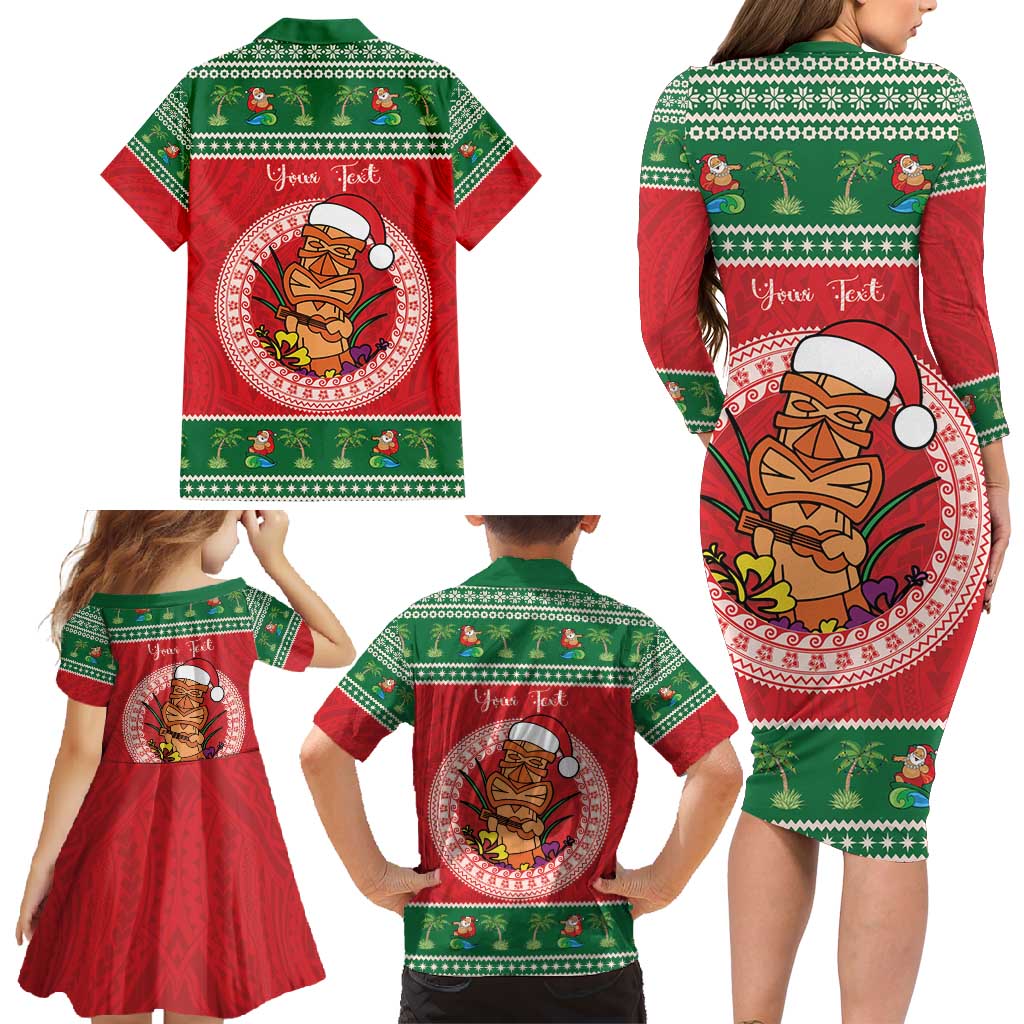 Personalized Hawaii Christmas Family Matching Long Sleeve Bodycon Dress and Hawaiian Shirt Tiki Santa Mele Kalikimaka LT14 - Polynesian Pride