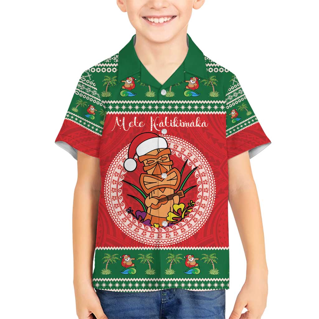 Personalized Hawaii Christmas Family Matching Long Sleeve Bodycon Dress and Hawaiian Shirt Tiki Santa Mele Kalikimaka LT14 Son's Shirt Red - Polynesian Pride