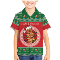 Personalized Hawaii Christmas Family Matching Mermaid Dress and Hawaiian Shirt Tiki Santa Mele Kalikimaka LT14 Son's Shirt Red - Polynesian Pride