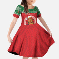 Personalized Hawaii Christmas Family Matching Off The Shoulder Long Sleeve Dress and Hawaiian Shirt Tiki Santa Mele Kalikimaka LT14 Daughter's Dress Red - Polynesian Pride