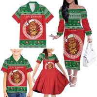 Personalized Hawaii Christmas Family Matching Off The Shoulder Long Sleeve Dress and Hawaiian Shirt Tiki Santa Mele Kalikimaka LT14 - Polynesian Pride