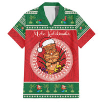 Personalized Hawaii Christmas Family Matching Off The Shoulder Long Sleeve Dress and Hawaiian Shirt Tiki Santa Mele Kalikimaka LT14 Dad's Shirt - Short Sleeve Red - Polynesian Pride