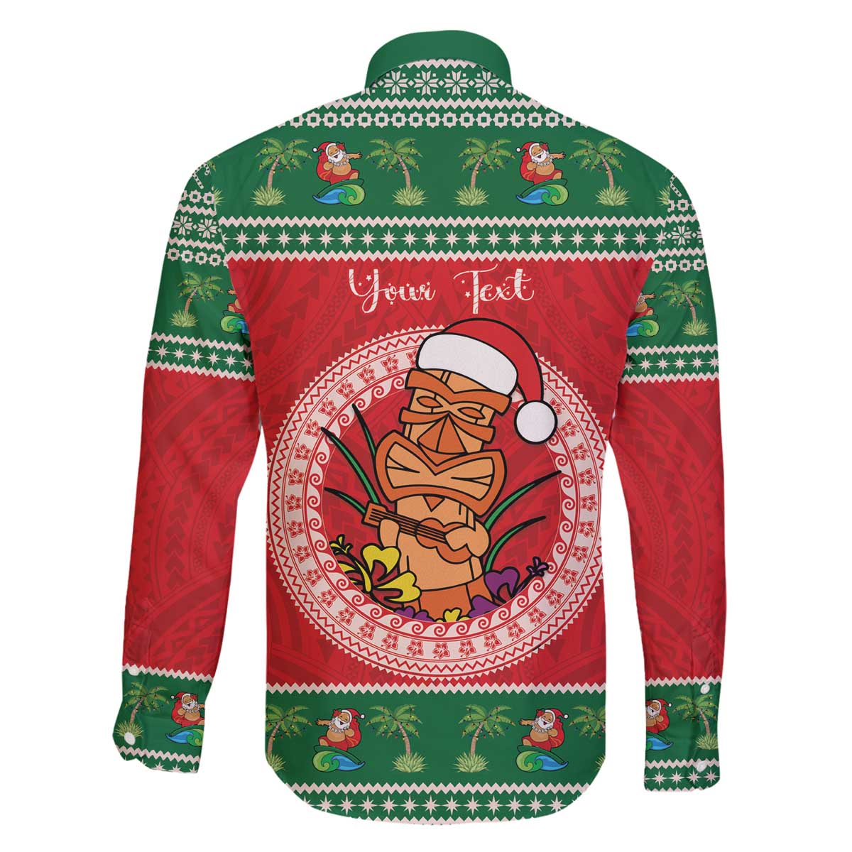 Personalized Hawaii Christmas Family Matching Off The Shoulder Long Sleeve Dress and Hawaiian Shirt Tiki Santa Mele Kalikimaka LT14 - Polynesian Pride