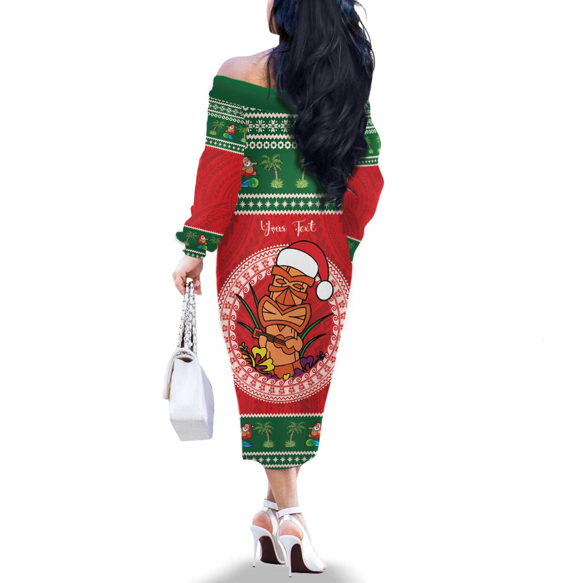 Personalized Hawaii Christmas Family Matching Off The Shoulder Long Sleeve Dress and Hawaiian Shirt Tiki Santa Mele Kalikimaka LT14 - Polynesian Pride