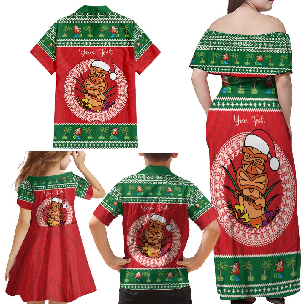 Personalized Hawaii Christmas Family Matching Off Shoulder Maxi Dress and Hawaiian Shirt Tiki Santa Mele Kalikimaka LT14 - Polynesian Pride