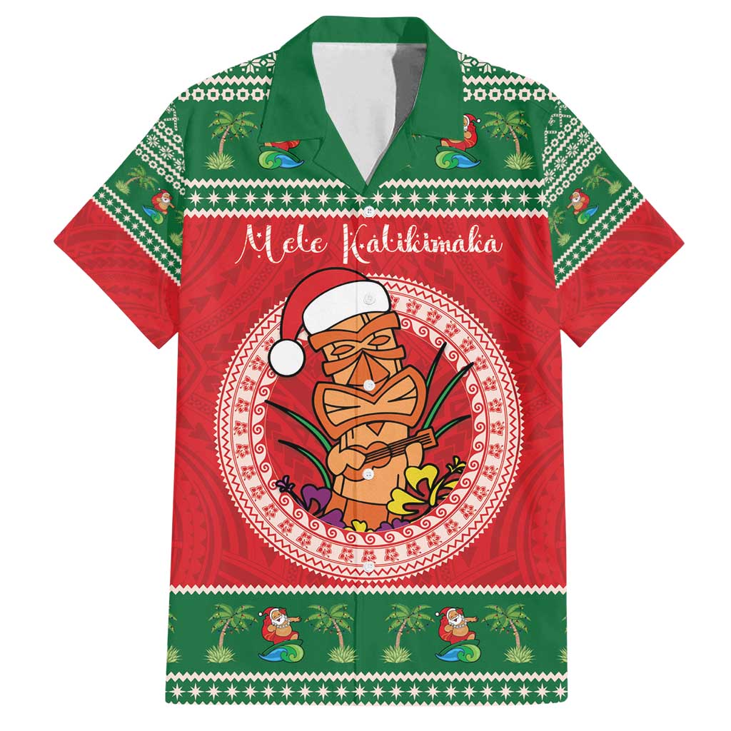 Personalized Hawaii Christmas Family Matching Off Shoulder Maxi Dress and Hawaiian Shirt Tiki Santa Mele Kalikimaka LT14 Dad's Shirt - Short Sleeve Red - Polynesian Pride