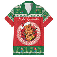 Personalized Hawaii Christmas Family Matching Off Shoulder Maxi Dress and Hawaiian Shirt Tiki Santa Mele Kalikimaka LT14 Dad's Shirt - Short Sleeve Red - Polynesian Pride