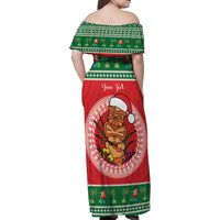 Personalized Hawaii Christmas Family Matching Off Shoulder Maxi Dress and Hawaiian Shirt Tiki Santa Mele Kalikimaka LT14 - Polynesian Pride