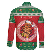 Personalized Hawaii Christmas Family Matching Off Shoulder Short Dress and Hawaiian Shirt Tiki Santa Mele Kalikimaka LT14 - Polynesian Pride