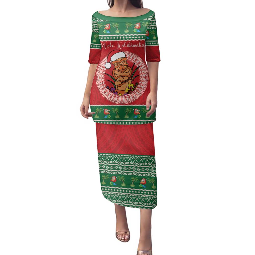 Personalized Hawaii Christmas Family Matching Puletasi and Hawaiian Shirt Tiki Santa Mele Kalikimaka