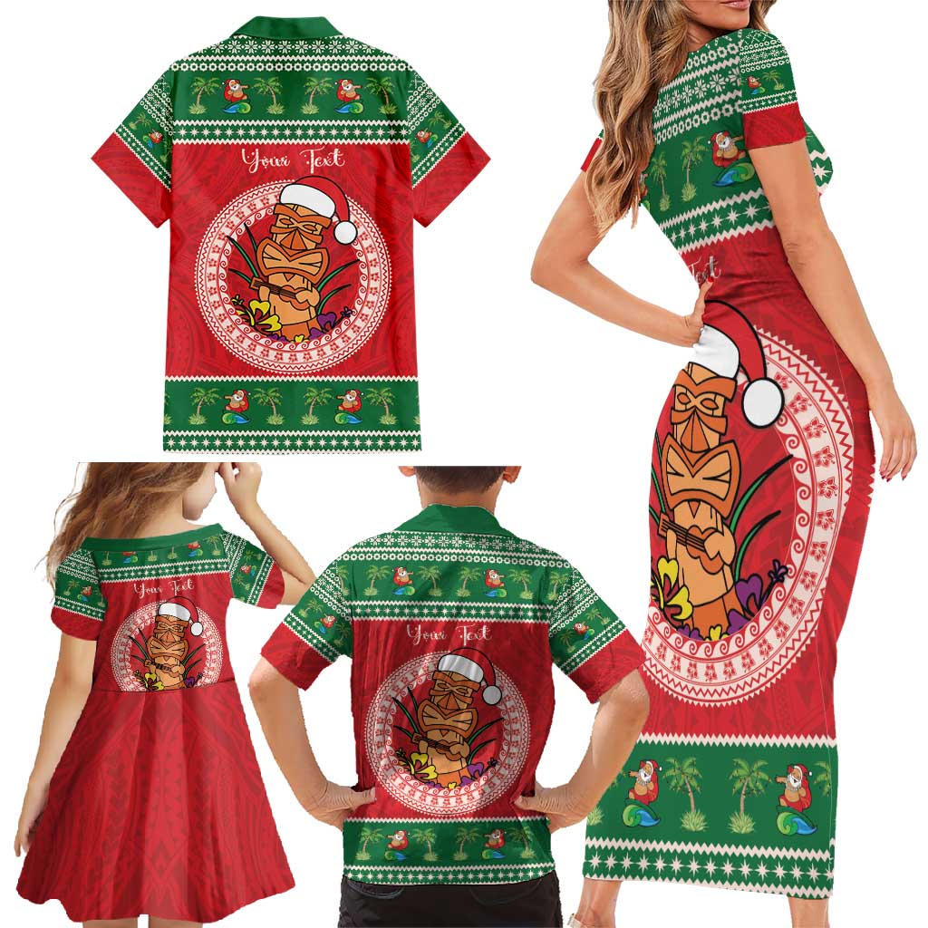 Personalized Hawaii Christmas Family Matching Short Sleeve Bodycon Dress and Hawaiian Shirt Tiki Santa Mele Kalikimaka LT14 - Polynesian Pride