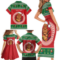 Personalized Hawaii Christmas Family Matching Short Sleeve Bodycon Dress and Hawaiian Shirt Tiki Santa Mele Kalikimaka LT14 - Polynesian Pride