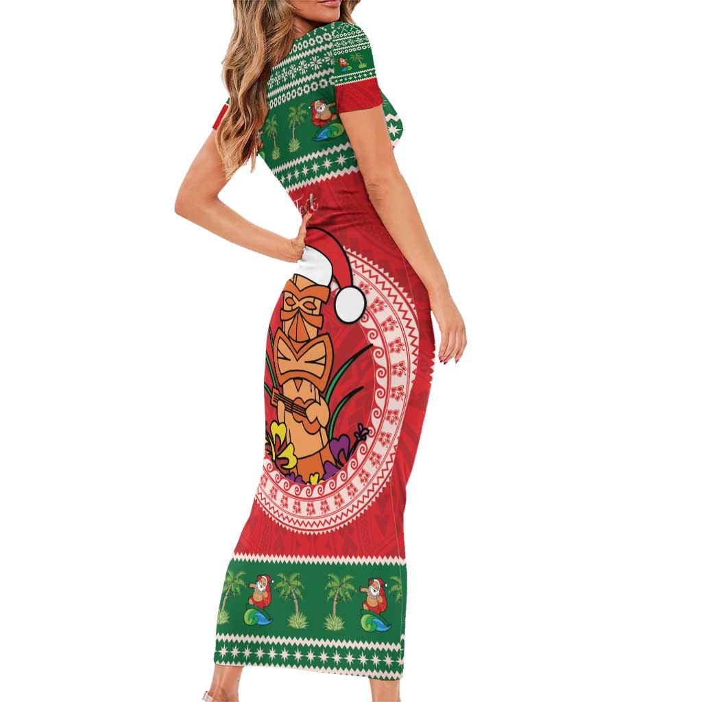 Personalized Hawaii Christmas Family Matching Short Sleeve Bodycon Dress and Hawaiian Shirt Tiki Santa Mele Kalikimaka LT14 - Polynesian Pride