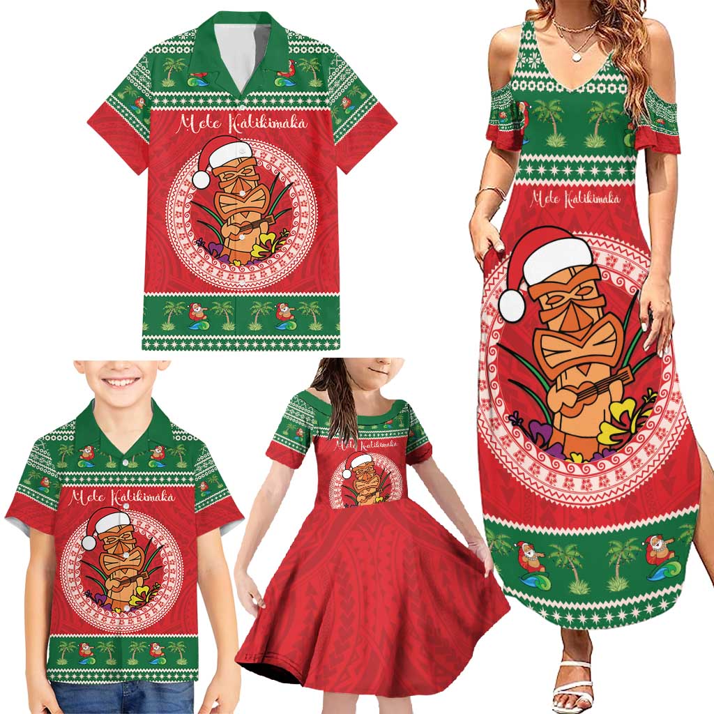 Personalized Hawaii Christmas Family Matching Summer Maxi Dress and Hawaiian Shirt Tiki Santa Mele Kalikimaka LT14 - Polynesian Pride