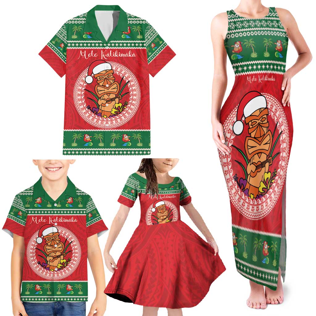 Personalized Hawaii Christmas Family Matching Tank Maxi Dress and Hawaiian Shirt Tiki Santa Mele Kalikimaka LT14 - Polynesian Pride