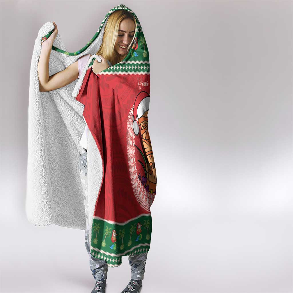 Personalized Hawaii Christmas Hooded Blanket Tiki Santa Mele Kalikimaka