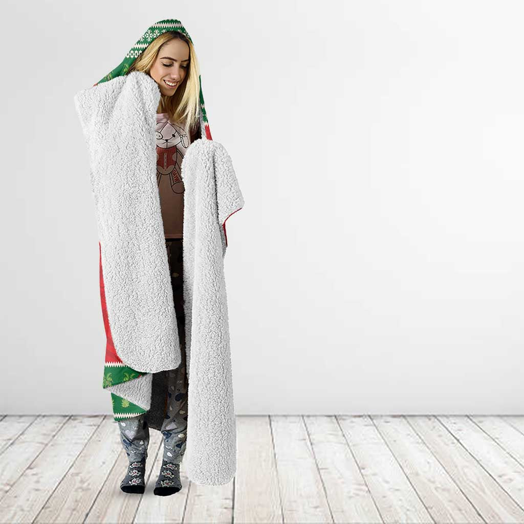 Personalized Hawaii Christmas Hooded Blanket Tiki Santa Mele Kalikimaka