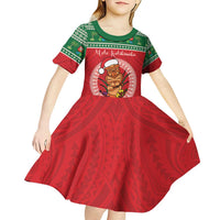 Personalized Hawaii Christmas Kid Short Sleeve Dress Tiki Santa Mele Kalikimaka LT14 - Polynesian Pride
