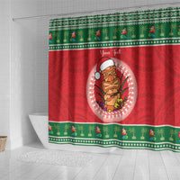 Personalized Hawaii Christmas Shower Curtain Tiki Santa Mele Kalikimaka