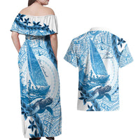 New Zealand Sailing Couples Matching Off Shoulder Maxi Dress and Hawaiian Shirt Aotearoa Yacht Racing - Born To Sail LT14 - Polynesian Pride